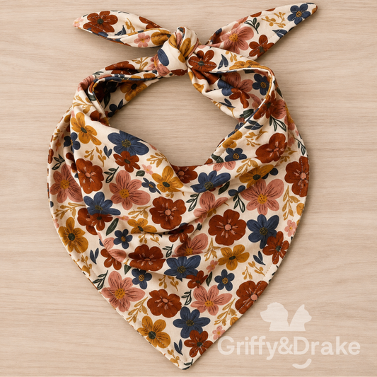 Fall Blooms floral bandana for dogs and cats in warm autumn colors