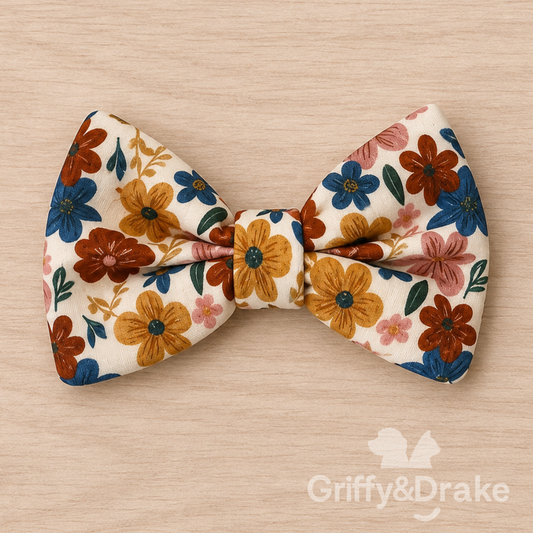 Fall Blooms floral pet bow tie for dogs and cats in warm autumn colors 🌸🎀