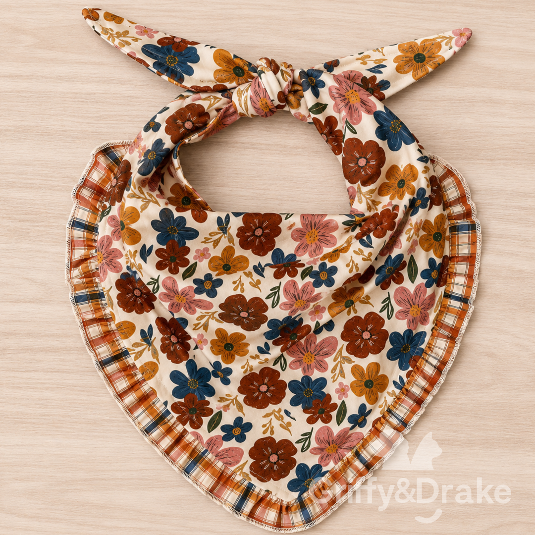 Fall Blooms floral ruffle bandana for dogs and cats in warm autumn colors
