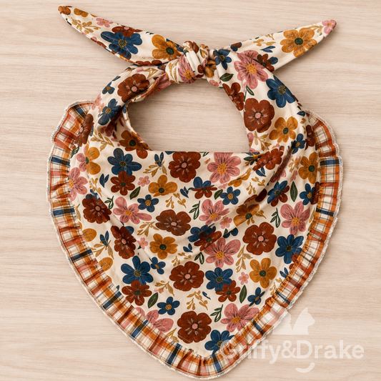 Fall Blooms floral ruffle bandana for dogs and cats in warm autumn colors