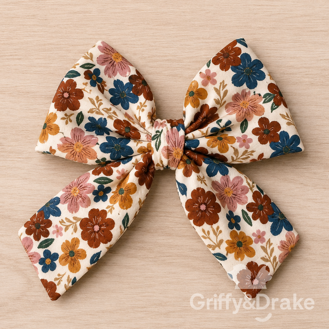 Fall Blooms floral sailor bow for dogs and cats in warm autumn colors